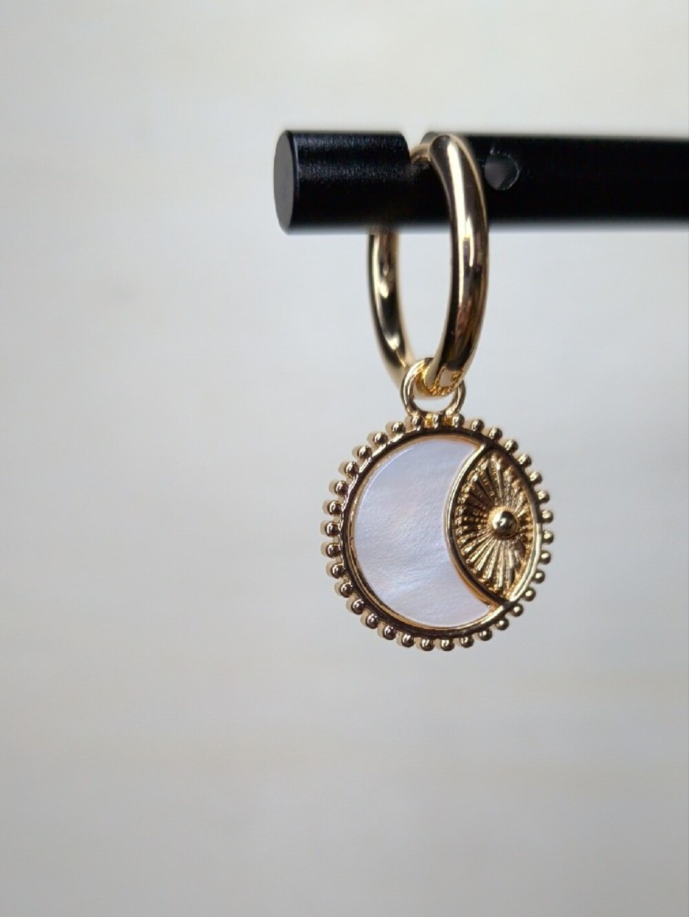 18k GP Mother-of-Pearl Crescent Moon Huggies - Picture 5 of 6